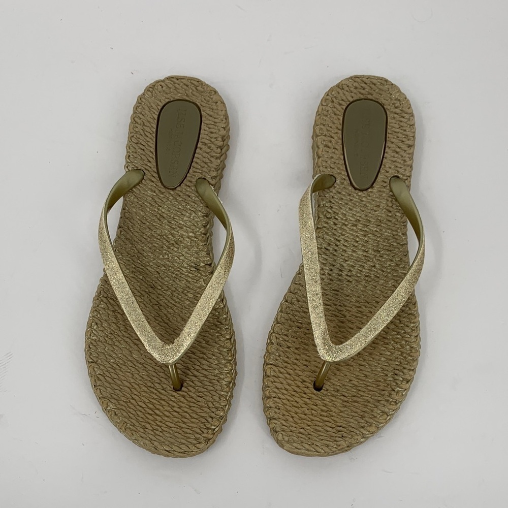 Ilse Jacobsen Hornb/EK flip flop sandals thong rubber gold glitter flat 40 10